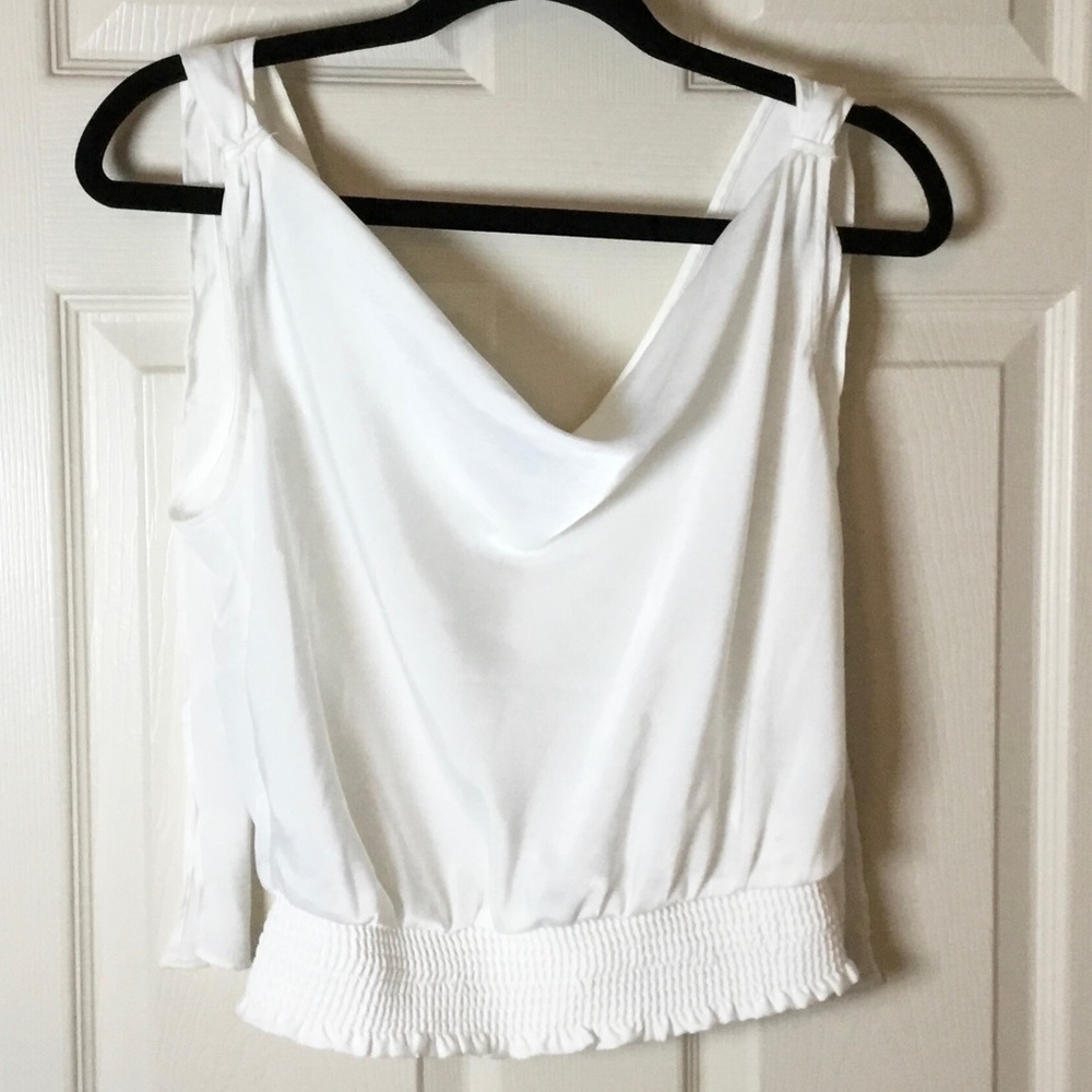Maeve White Sleeveless Draped Neckline Smocked Waist Top - Size 2